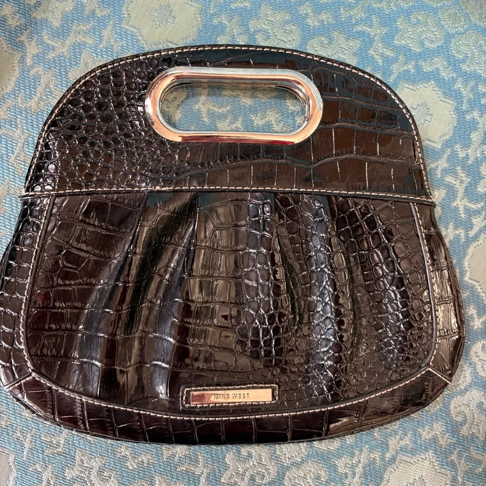 Nine West Black SilverCroc Embossed Clutch One Size